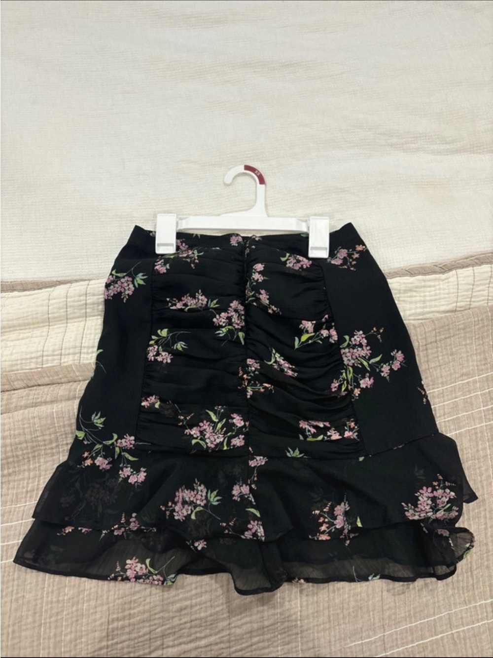 bp Black Floral Ruched Ruffle Mini Skirt